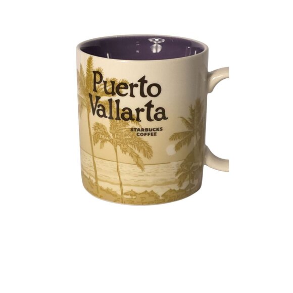 Starbucks Puerto Vallarta Collectors Coffee Mug 16 Oz Beige & Purple Ceramic - Picture 3 of 6